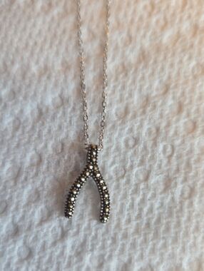 SS Marcasite Stone Dainty Wishbone Necklace